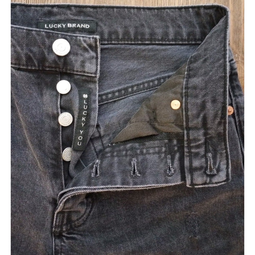 Lucky Brand High Rise Drew Mom Distress Button Fly Black Denim Women's Size 4/27